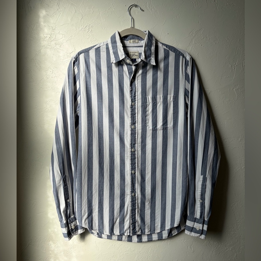 J.Crew Slim Fit Blue White Striped Button Down Shirt Cotton Small